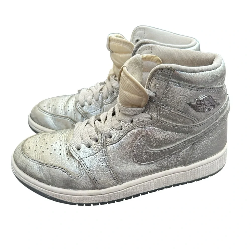 Nike Air‎ Jordan 1 High Top Silver Metallic Fashion Sneakers Shoes